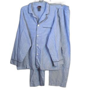 Hanes Blue Button Down Pajama Set Men's 2X